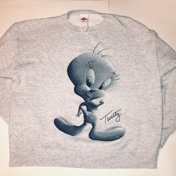 Vintage '90s Kids Looney Tunes Tweety Bird Grey Black/White sweatshirt Size: M/L - Picture 1 of 8